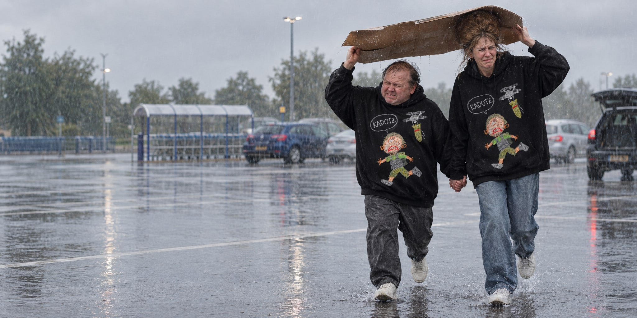 A sudden downpour in the car park